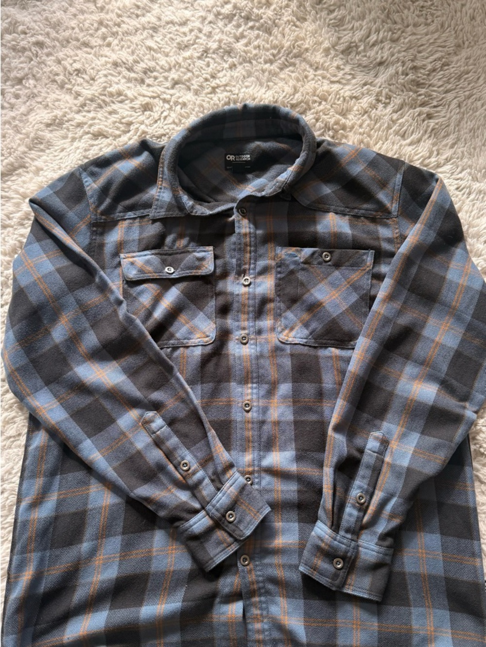 Outdoor Research Mens Large Flannel Shirt Blue Plaid Button Up Hiking Workwear